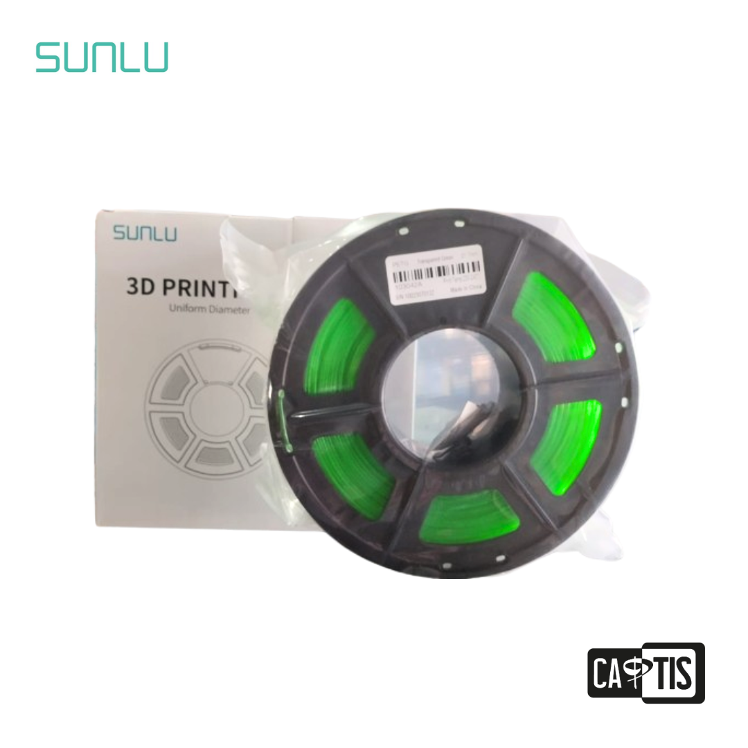 Carrete de filamento PETG marca SUNLU color verde transparente